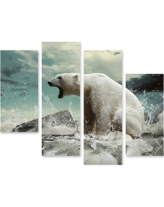 Картина модульная на холсте Белый медведь 90x72 см Модулка