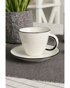 Чашка кофейная с блюдцем 11 см белый черный фарфор 7109240 Coincasa