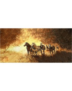 Картина на холсте с подрамником ХитАрт Бегущие лошади 60х29 см Модулка