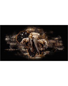 Картина на холсте с подрамником ХитАрт Слоны под звёздным небом 60x32 см Модулка