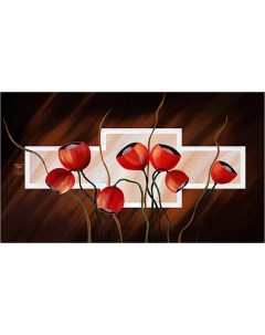 Картина на холсте с подрамником ХитАрт Абстрактные алые цветы 80x45 см Модулка