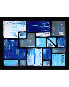 Картина на холсте с подрамником ХитАрт Серо синие квадраты 40x31 см Модулка