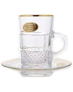 Набор кофейных пар 90 мл 6 шт Богемия Отводка золото 147418 Union glass
