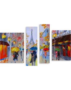 Картина модульная на холсте Дождливый Париж 90х59 см Модулка
