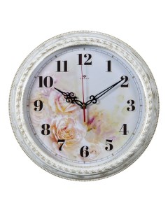 Часы круглые 28 5 см корпус белый с золотом Акварельные розы Рубин