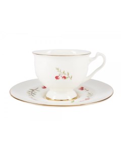 Чашка с блюдцем чайная форма Айседора рисунок Клюква Императорский фарфоровый завод