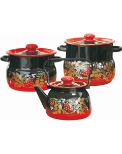 Набор эмалированной посуды 2пр 14 красно черный Рябинка N14L05 Сибирские товары