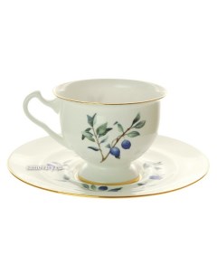 Чашка с блюдцем чайная форма Айседора рисунок Голубика Императорский фарфоровый завод
