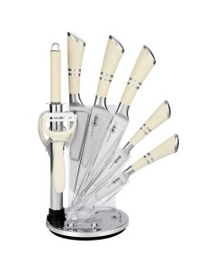 Набор ножей кухонных на подставке 9 предметов бежевый серебро Zeidan