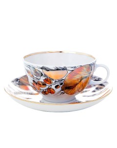 Чашка с блюдцем чайная форма Тюльпан рисунок Мой сад отводка Императорский фарфоро Тульские самовары