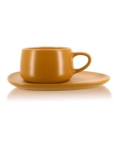 Чашка чайная с блюдцем Outo 300 мл керамика желтая Ого!