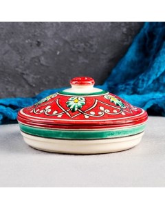 Масленка Риштанская Керамика Узоры 17 см красная Шафран