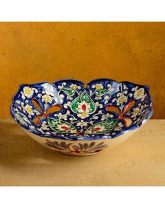 Фруктовница Риштанская Керамика Цветы 26 см синяя Шафран