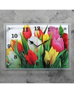 Часы настенные серия Цветы Разноцветные тюльпаны 25х35 см Сюжет