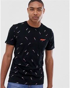 Черная футболка с принтом птиц и карманом Superdry