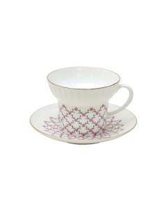 Чашка с блюдцем кофейная Форма Волна Розовая сетка 155 мл Императорский фарфоровый завод