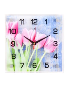 Часы Тюльпаны квадратные с арабскими цифрами Рубин