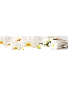 Кухонный фартук Белая орхидея и кофе 6659 300х60см АБС пластик фотопечать Dellitas