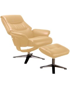 Кресло реклайнер механическое Relax Boss 7826A с пуфом для ног бежевое кожа Falto