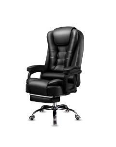 Кресло офисное компьютерное эко кожа 806F Черное с подножкой и вибромассажем Mega мебель