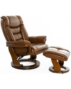 Кресло реклайнер механическое кожа Zuel 7582W коричневое Relax