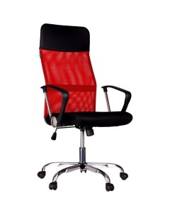 Кресло руководителя HL E16 ткань сетка экокожа черная красная хром Helmi