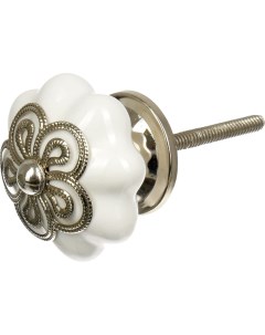 66135 Ручка керамическая для мебели Антиквариат цветок цвет белый серебр Blumen haus