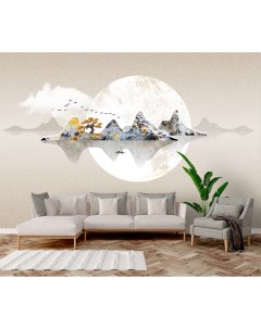 Фотообои Лодка на фоне гор и луны восточная живопись 4 x 2 7 м Photostena