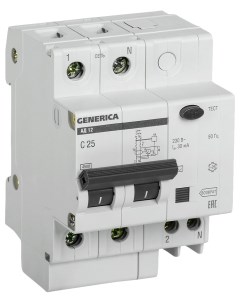 Выключатель автоматический дифференциального тока АД12 2 п 25 А 30 мА Generica