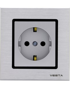 Розетка Exclusive Silver Metallic одинарная с заземлением Vesta electric
