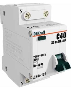 ДИФ 102 Дифференциальный автоматический выключатель 1Р N 6А 30мА тип AC С 4 5кА Dekraft