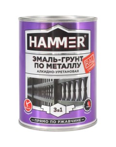 Эмаль грунт по металлу 3 в 1 АУ п гл RAL 6005 зеленый мох 0 9 кг 6 ЭК000133626 Hammer