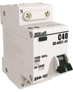 ДИФ 102 Дифференциальный автоматический выключатель 1Р N 25А 30мА тип AC Dekraft