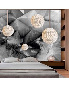 Бумажные фотообои бесшовные Геометрия и перья 3D 3 1 м2 200х155 см декор для дома Verol