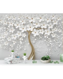 Фотообои 3D дерево в белых цветах 2 x 1 5 м Photostena