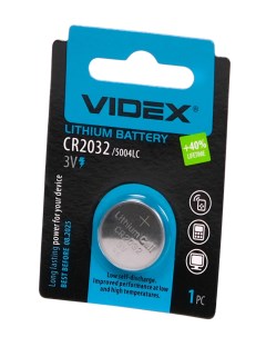 Батарейка литиевая Videx CR2032 BLISTER CARD 1 шт Goodstore24