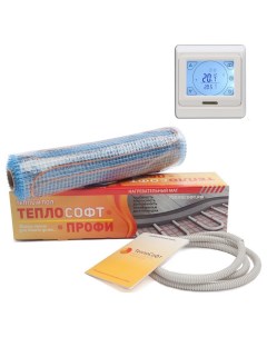 Теплый пол нагревательный мат Профи 1 м2 150 Вт с сенсорным терморегулятором Теплософт