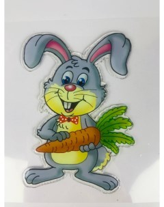 Новогодняя наклейка Кролик серый с морковкой 15329 1шт Merry christmas