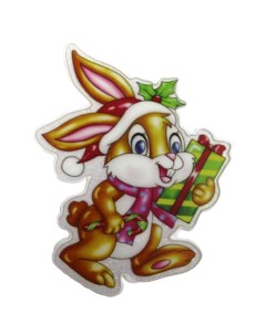 Новогодняя наклейка желтый кролик с подарком и леденцом 15309 1шт Merry christmas