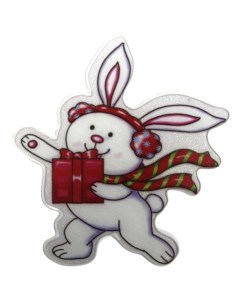 Новогодняя наклейка белый кролик в наушниках с подарком 15312 1шт Merry christmas