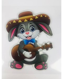 Новогодняя наклейка Кролик в шляпе с гитарой 15327 1шт Merry christmas
