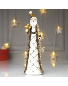 Сувенир полистоун Дед Мороз в золотой шубе с птичкой и звездой 22х6 5х7 см Nobrand