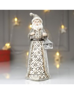 Сувенир полистоун Дед Мороз в серой шубе с фонариком 19 5х7х7 5 см Nobrand