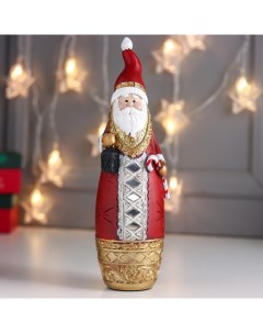 Сувенир полистоун Дед Мороз в красной шубе с золотом с фонарём и конфетой 28 5х8х8 5 см Nobrand