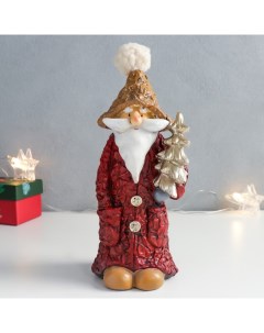 Сувенир полистоун Дед Мороз в красном пальто с золотой ёлочкой 9 5х9 5х22 5 см Nobrand