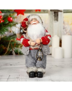 Новогодняя фигурка Дед Мороз в вязаном костюме с фонарем 14x10x30 см Зимнее волшебство