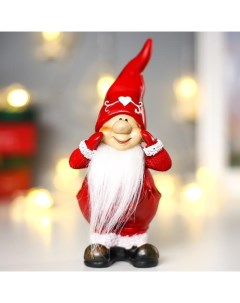 Новогодняя фигурка Дедушка мороз в колпаке с сердцем и длинной бородой 4838677 1 шт Nobrand