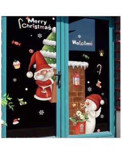Наклейка пластик интерьерная цветная Дедушка Мороз и снеговичок набор 2 листа 45х60 см Nobrand