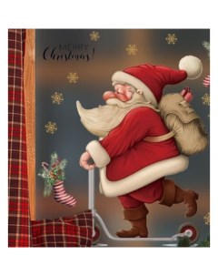 Наклейка пластик интерьерная цветная Дедушка Мороз на самокате 30х45 см Nobrand
