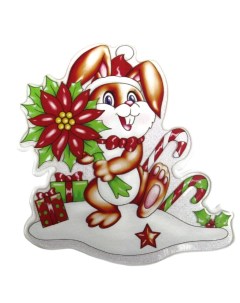 Новогодняя наклейка кролик с цветком на полянке 15313 1шт Merry christmas